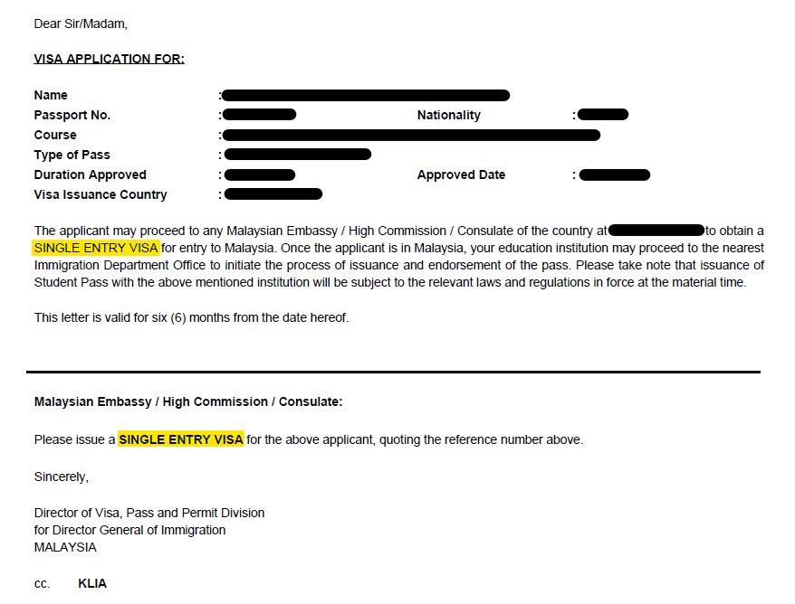 Visa Approval Letter (eVAL)